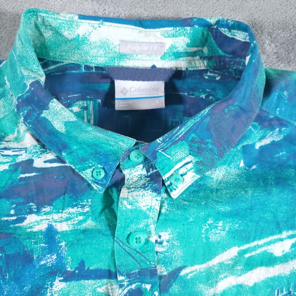 Columbia Shirt Mens Large Rapid Rivers Blue Green Sailboat‎ Lighthouse Print - Picture 3 of 8